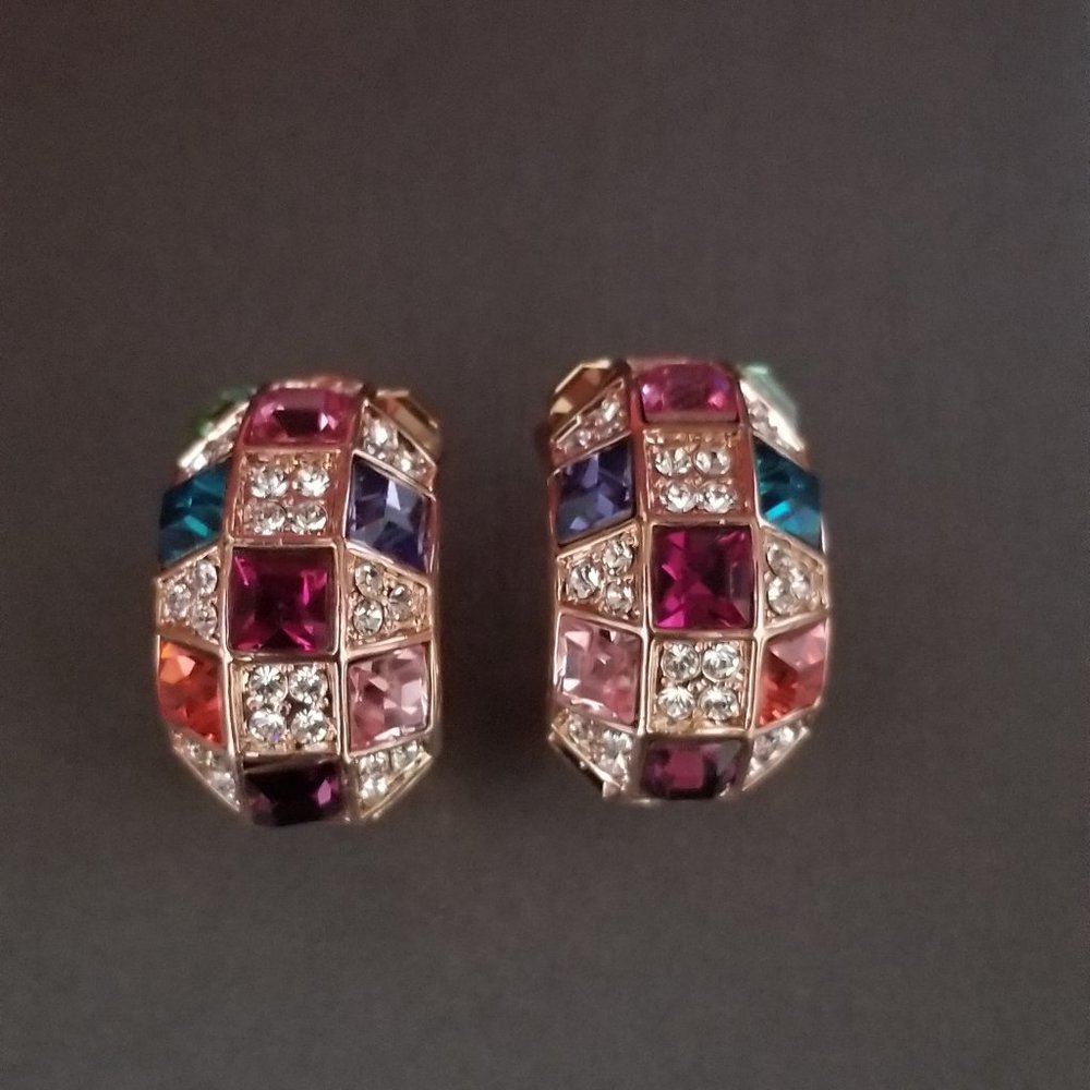 Swarovski Crystal & Rose Gold Geometric Earrings - Picture 4 of 6